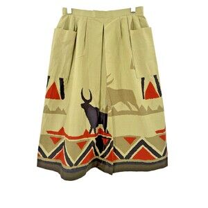 GORGEOUS Vintage Southwestern Aztec Design Pockets A-Line Skirt SMALL (24"x26")
